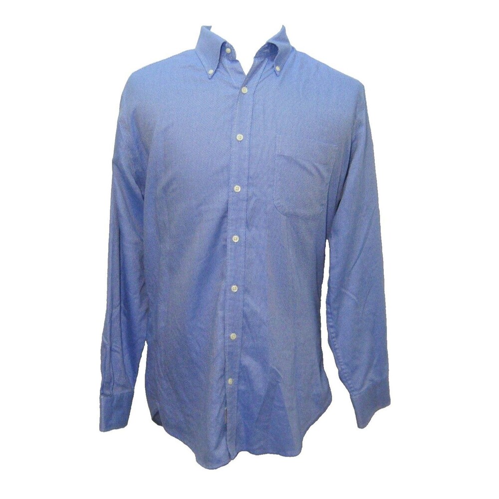 Peter Millar Mens Large Blue Long Sleeve Button Front Shirt 100% Cotton Nanoluxe